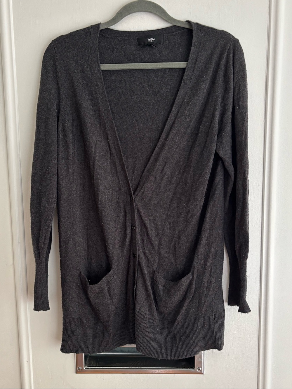 Women's Charcoal V-Neck Button Cardigan Sweater